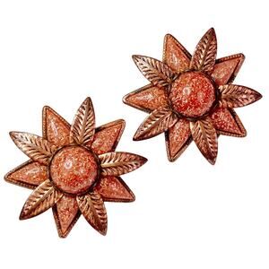 VTG 50s Mid Century Earrings Confetti Lucite Starburst Clip On Copper Finish